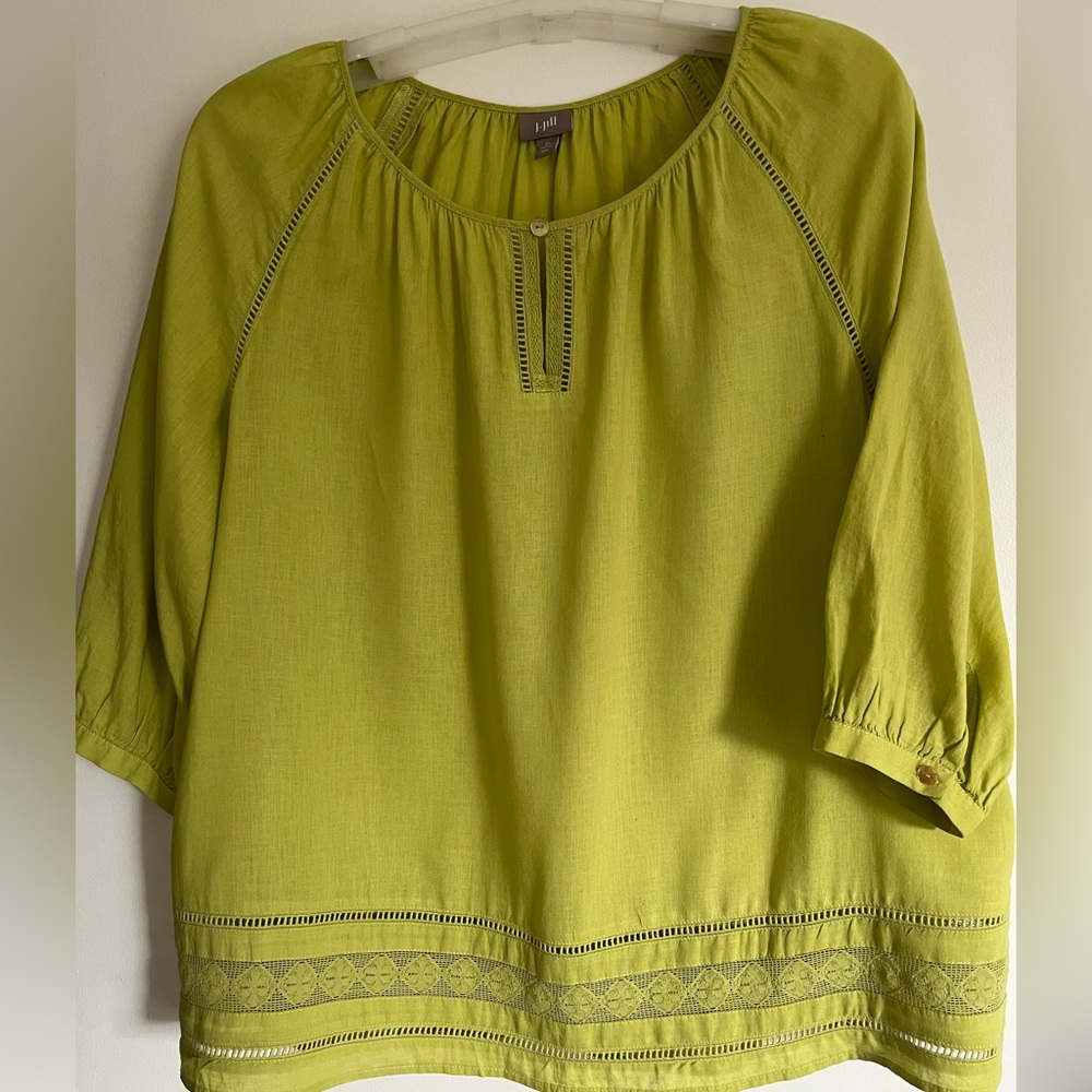 Lime green linen peasant top